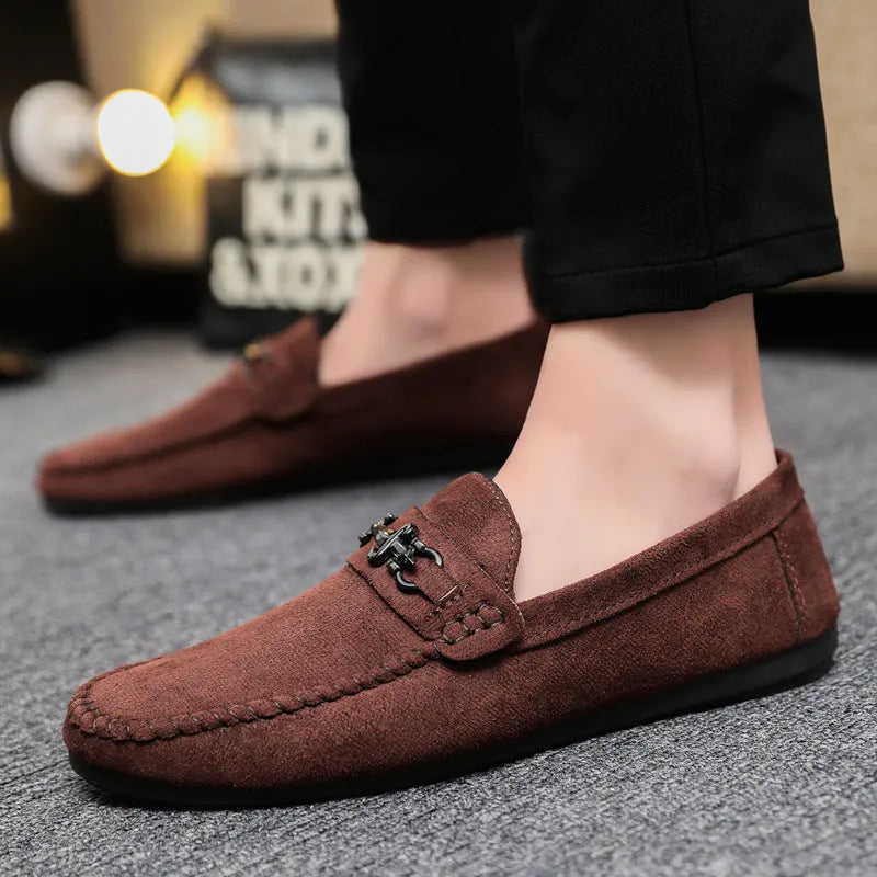 Men waterproof slip-on loafers artificial PU leather round toe casual style cloth black