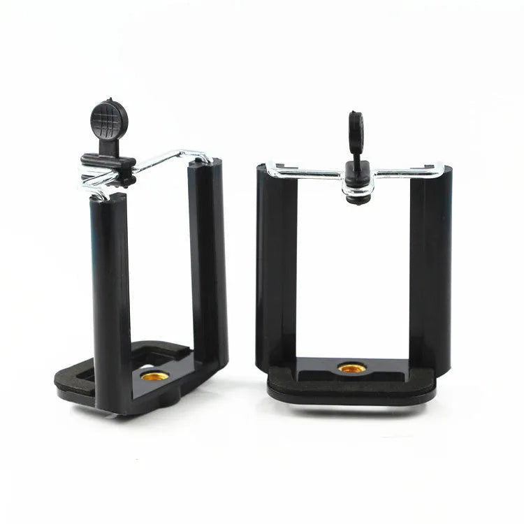 Black plastic U clip mobile phone hose bracket for mounting on pipes and poles.