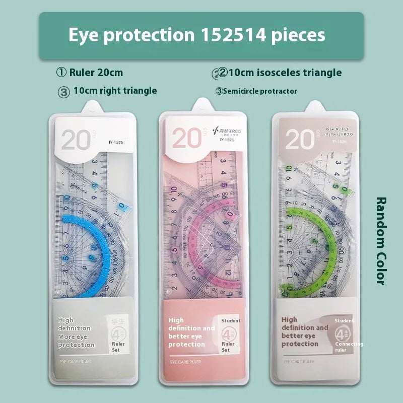 Youpai transparent acrylic ruler set with squares and protractor on a wooden desk
