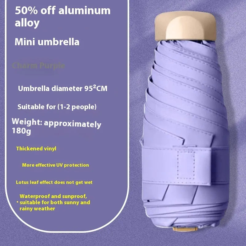 Gradient vinyl sunshade mini five-fold manual umbrella in beige, with alloy frame and compact folded size