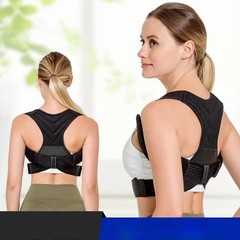 Black anti-humpback posture correction belt for back support during sports activities