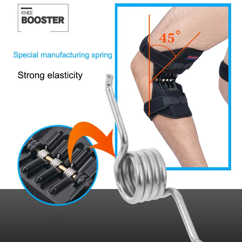 Spring knee brace with adjustable straps and breathable fabric for sports and climbing activities