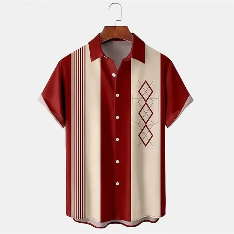 Men's slim fit short sleeve shirt with vibrant 3D floral digital print on polyester fabric