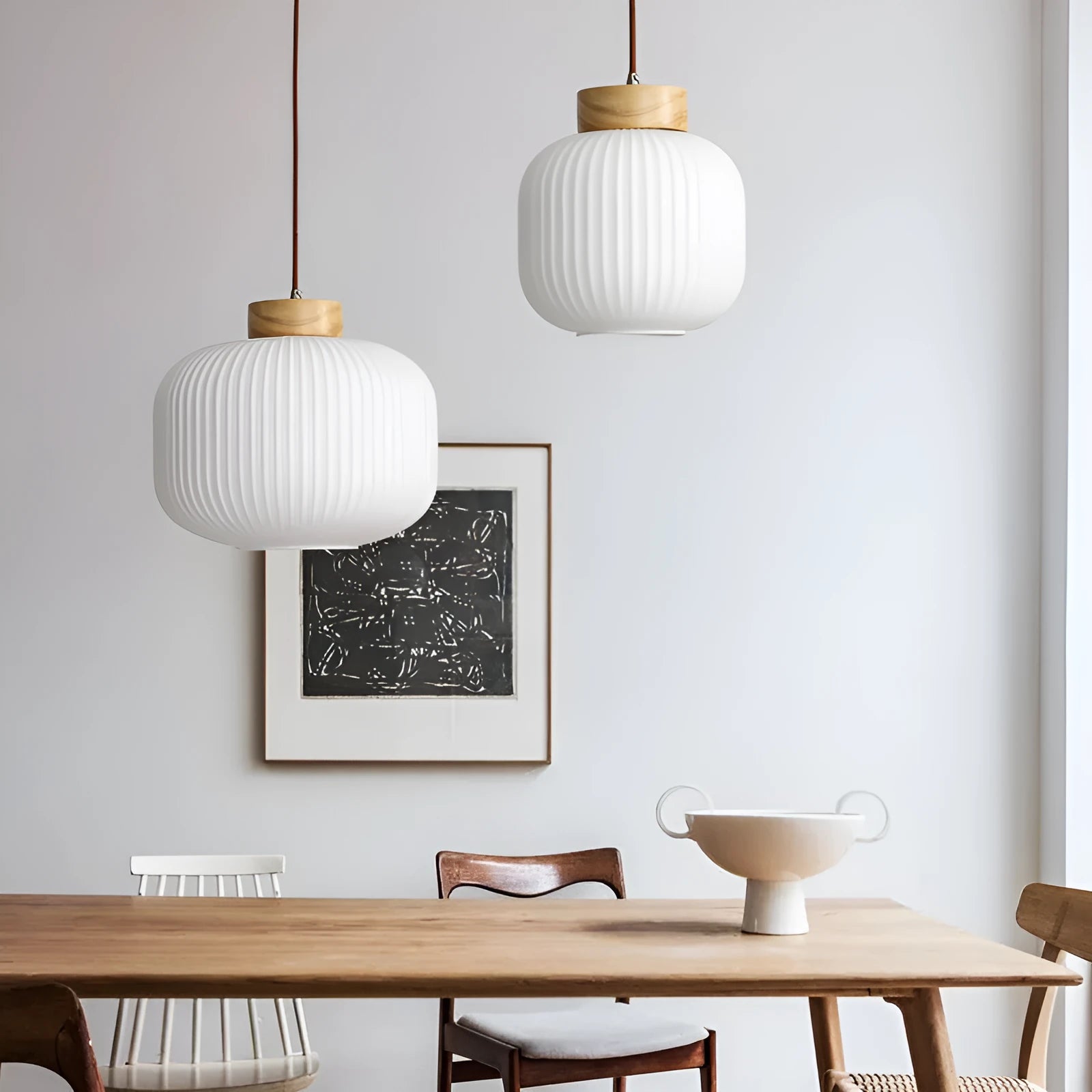 Handmade retro Chinese wooden pendant ceiling light with Nordic design in three size options.