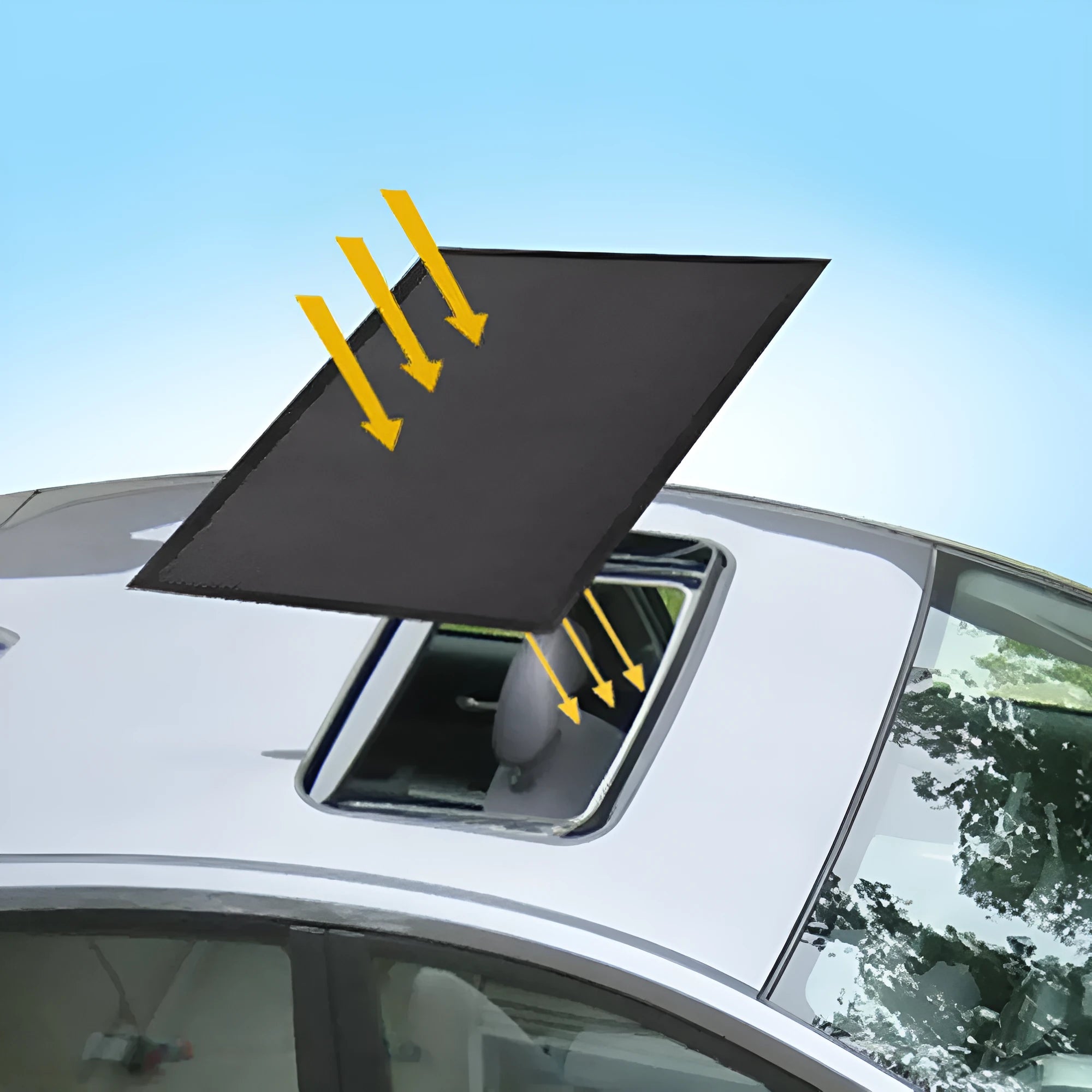 Black magnetic car sunroof sunshade with silver coated fabric for vehicle skylight 95cm by 55cm