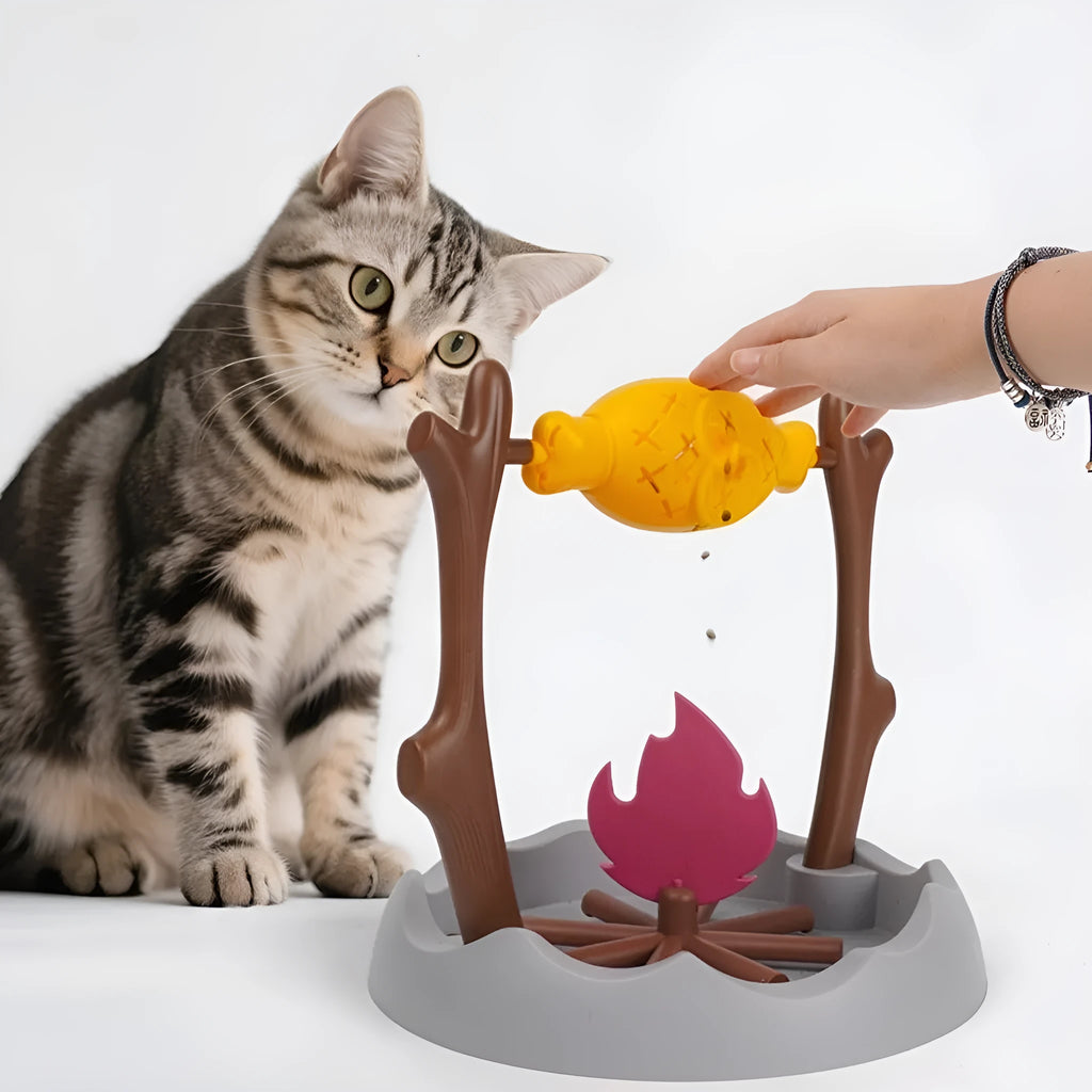 Barbecue style tumbling cat food feeder toy with leakage design 30x30x29cm