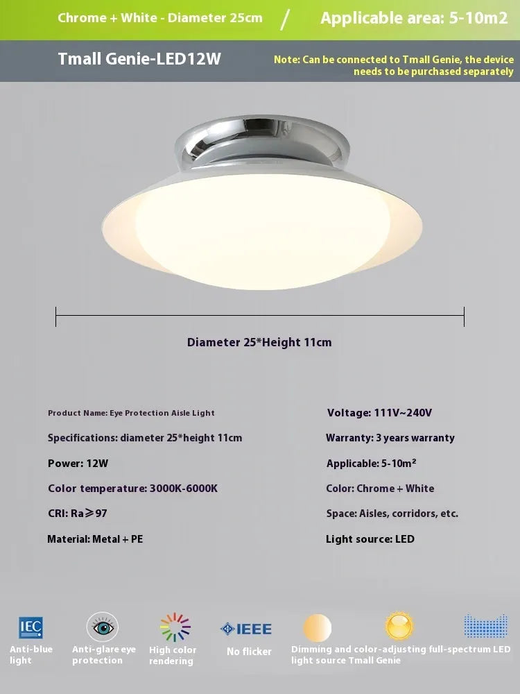 Modern cream-style flying saucer ceiling lamp with an iron shade, shown in a bedroom setting.