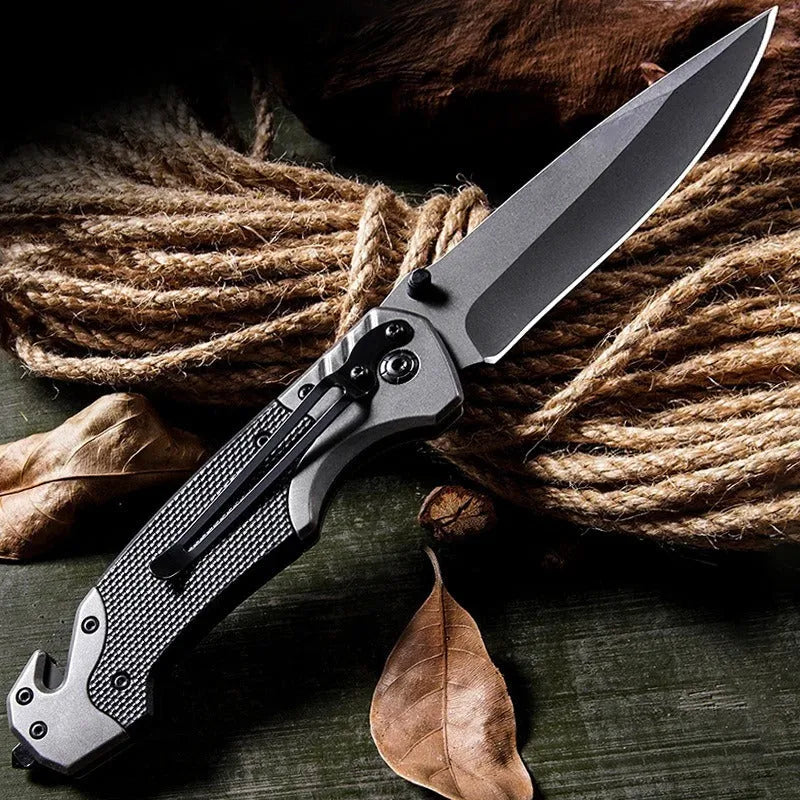 Outdoor tool self-defense portable folding knife with alloy blade, 115mm handle, 225mm full length, no pattern finish