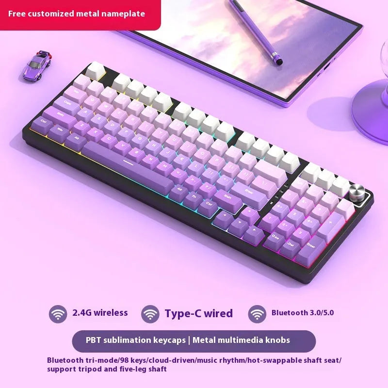 98 key wireless Bluetooth mechanical keyboard with display screen and metal knob