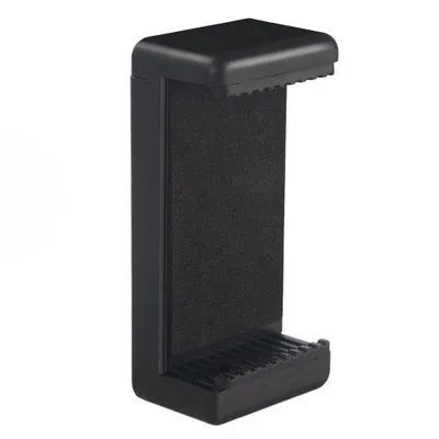 Black plastic single phone holder with rotating clamp and word folder on desk
