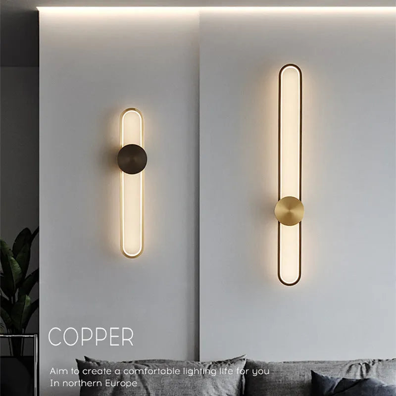 Modern minimalist circular wall lamp with 60cm iron frame in black or gold finish