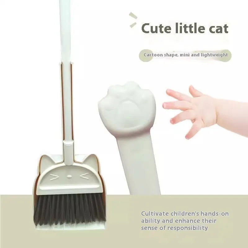 Broom and dustpan set with rotating head and non-stick holder in beige, green, and purple colours