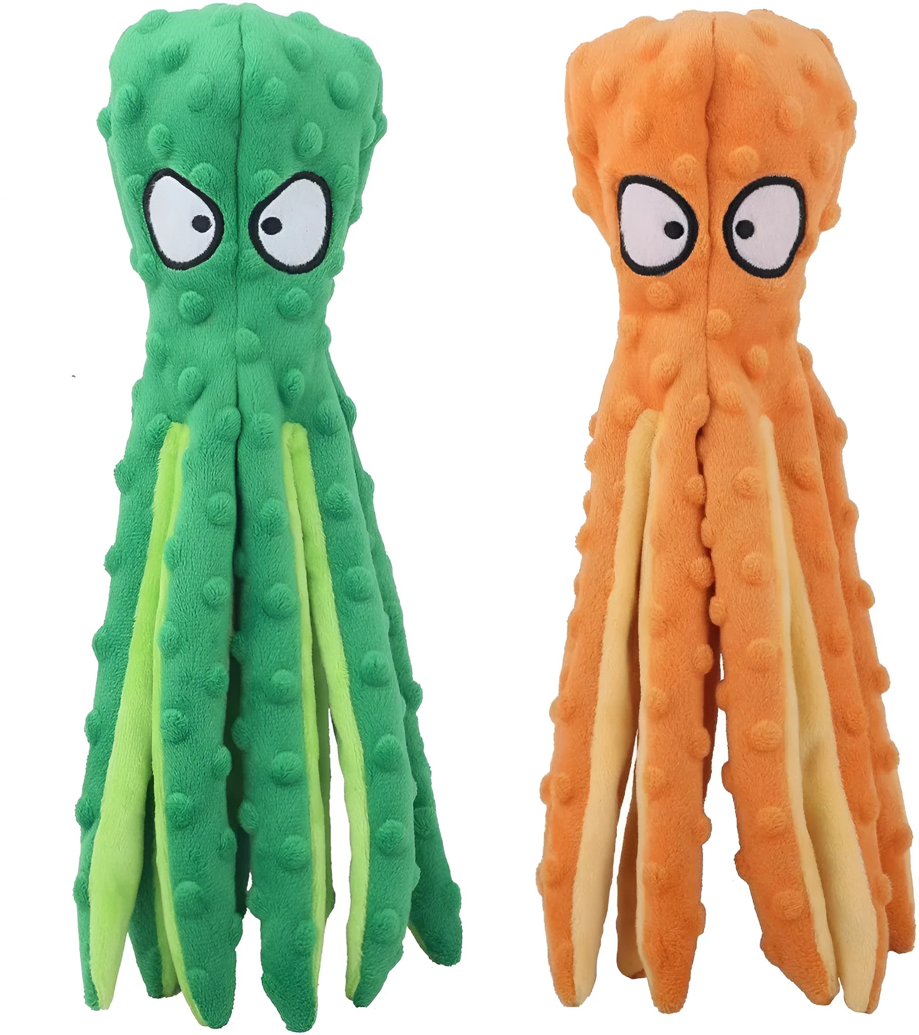 Blue no stuffing octopus squeaky toy with crinkle paper and BB call for dogs, made from crystal soft mesh, 32cm long
