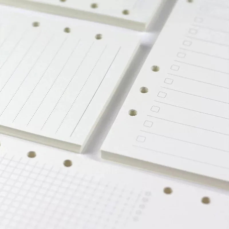 A5 6-hole loose-leaf refill with blank dot matrix horizontal line and square grid layouts on Daolin paper