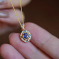Women's royal necklace with mixed gem pendant on adjustable 21-50cm box chain in gold colour