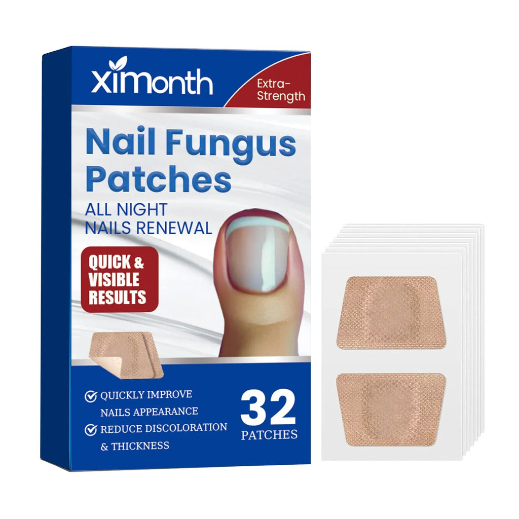 Box of 32 nail nursing adhesive repair bandages showing patch size.