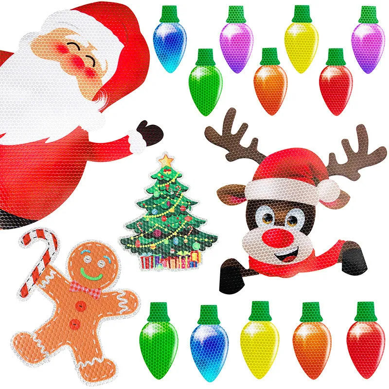 Set of 24 reflective Christmas light bulb magnetic stickers and 12 magnetic wires for car or refrigerator decoration