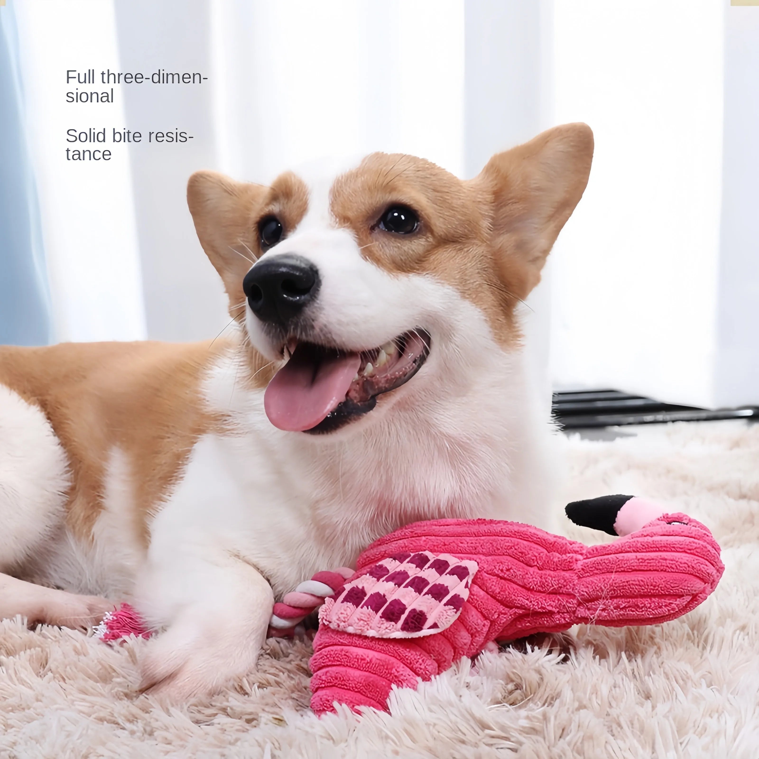 Pink corduroy animal-shaped squeaky plush toy for dogs