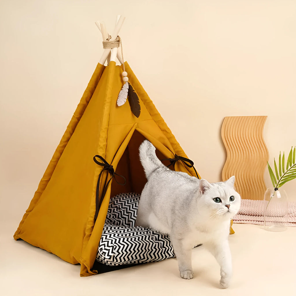Sunset yellow cloth cat bed tent semi-enclosed with removable cover for washing, suitable for indoor cats