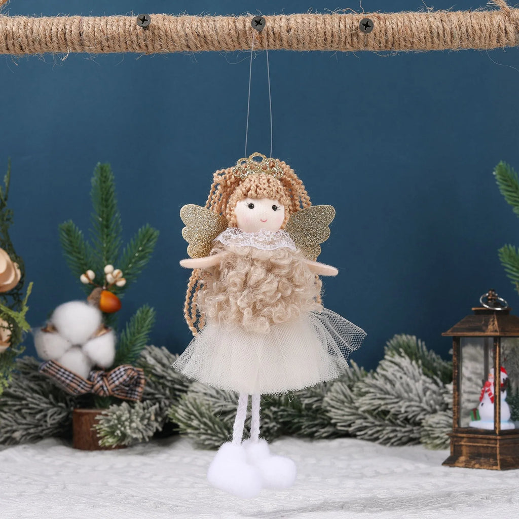 Christmas angel girl cloth pendant for high ponytail hairstyles in white, pink, khaki colours