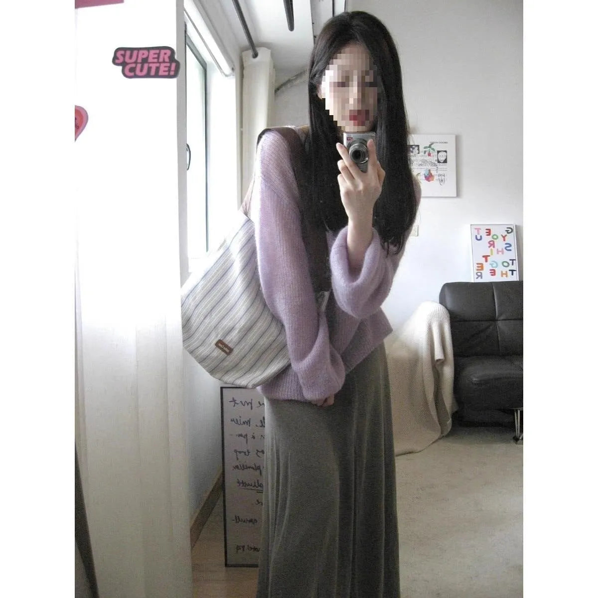 Purple women's ice silk blouse with princess sleeves and shoulder strap details