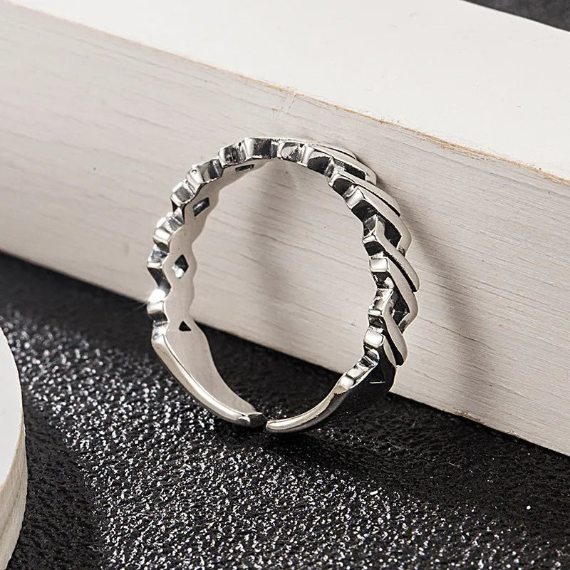 925 silver winding braided adjustable hip hop ring with geometric design silver colour