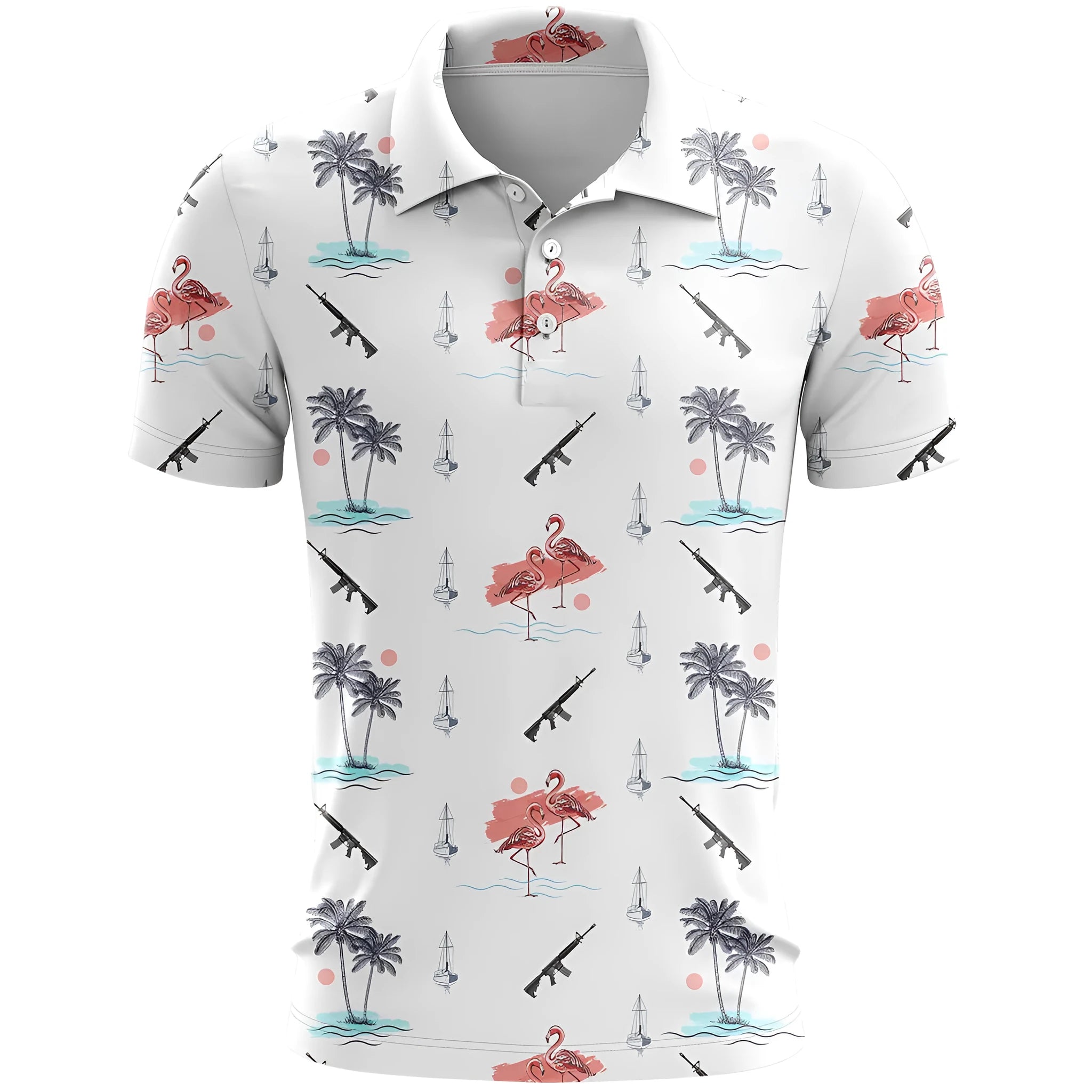 Loose fit short sleeve sports top with a printed design on bird eye cloth fabric, shown in one of multiple available colours.