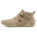 High-top octopus-style Martin boots in solid colour, microfiber upper with stitched seams, round toe, rubber sole