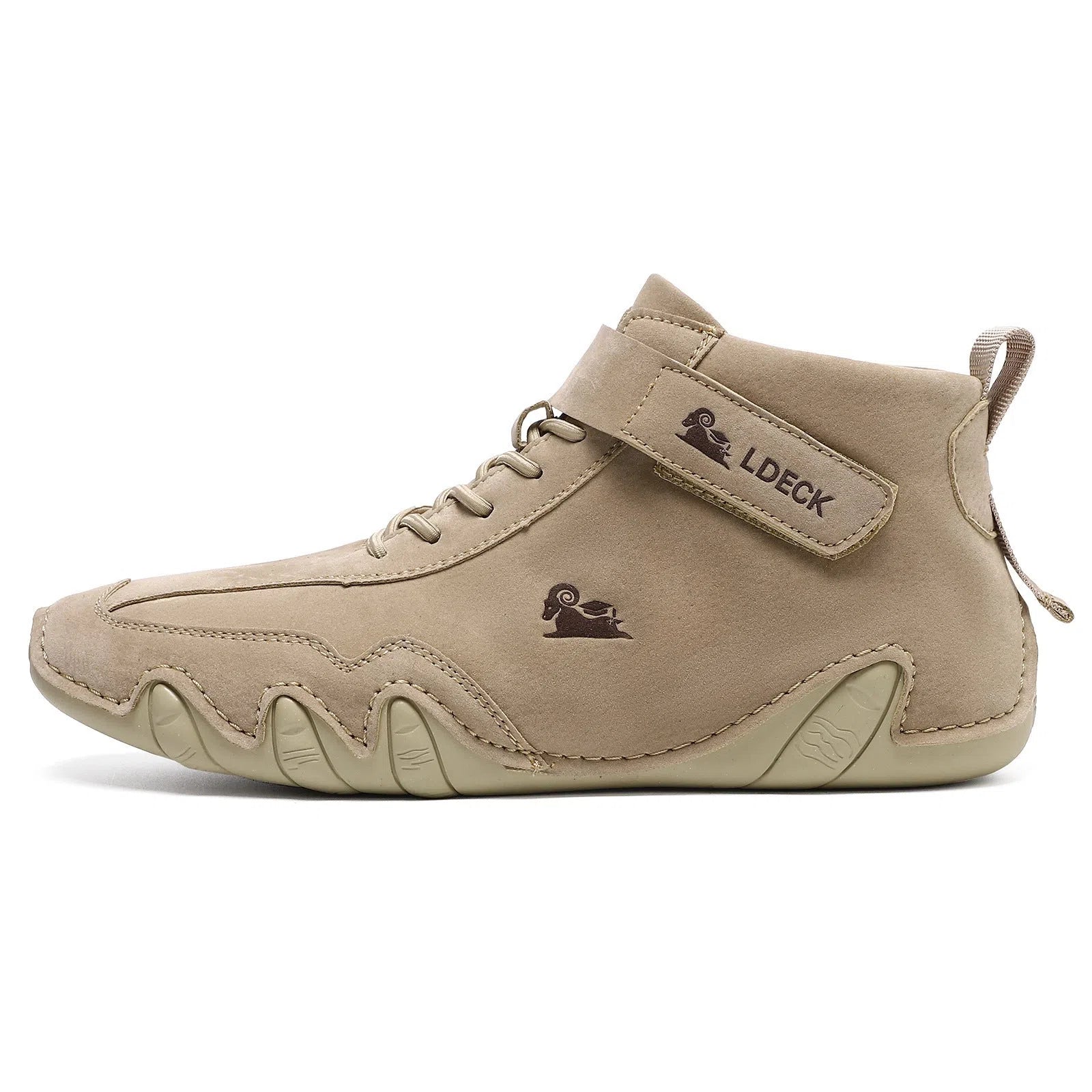 High-top octopus-style Martin boots in solid colour, microfiber upper with stitched seams, round toe, rubber sole
