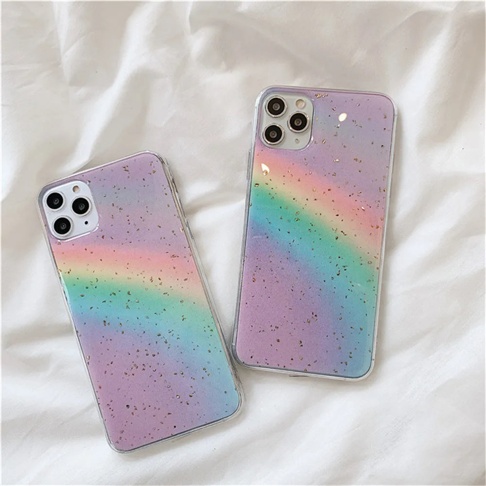 Rainbow gradient iPhone case with colourful stripe patterns on TPU protective cover