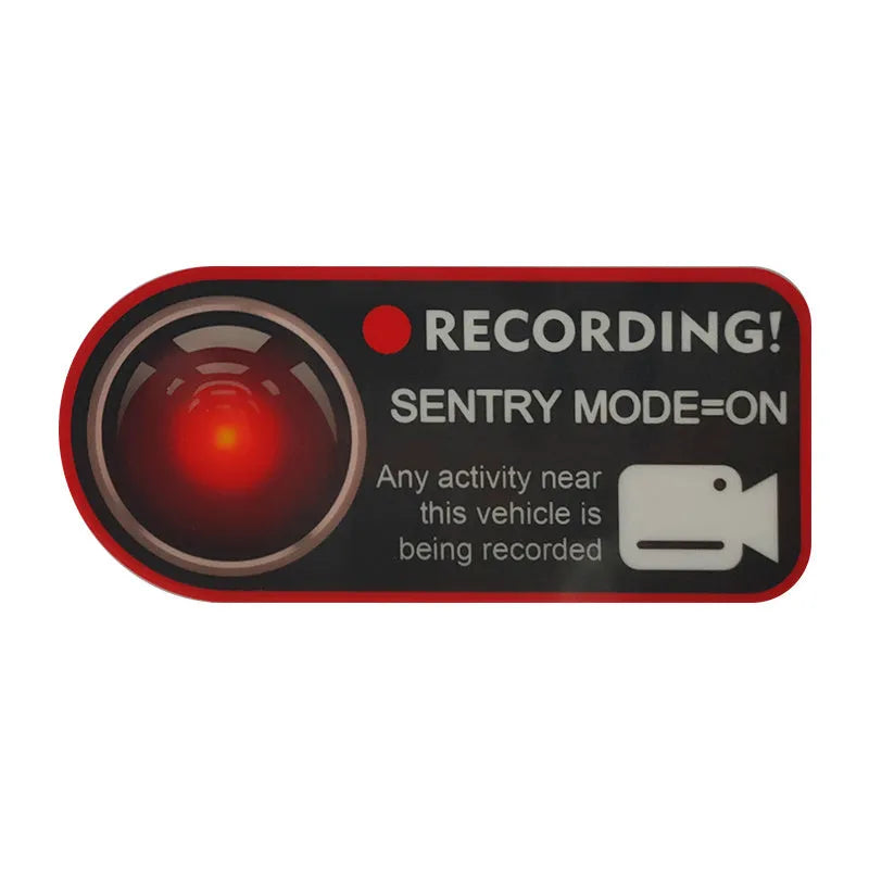 Pair of PVC electrostatic Sentry Mode warning stickers for Tesla, size 11x5cm, English text
