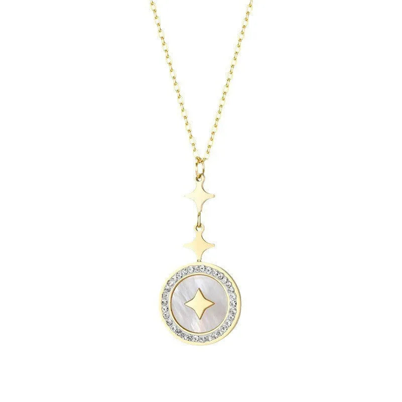Six-pointed star titanium steel pendant necklace on O-ring chain in rose gold colour