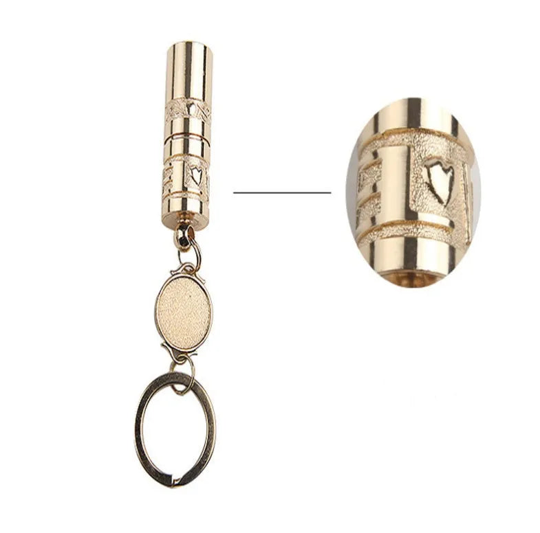 Gold zinc alloy waterproof LED flashlight keychain showing 7cm compact design