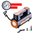 Cordless tyre inflator with digital display, ABS body, and USB charging port on a flat surface