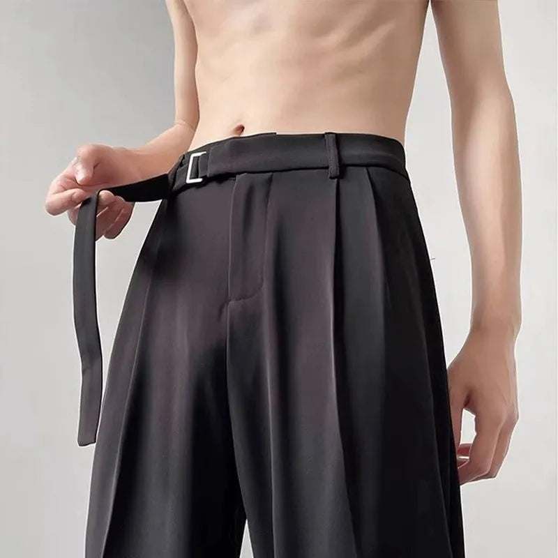 Thin straight black wide leg pants for women, chemical fibre blend, non-ironing, loose fit, black colour