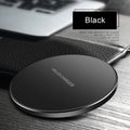 Black ultra-thin QI wireless fast charging pad with 98mm square dimensions and slim profile