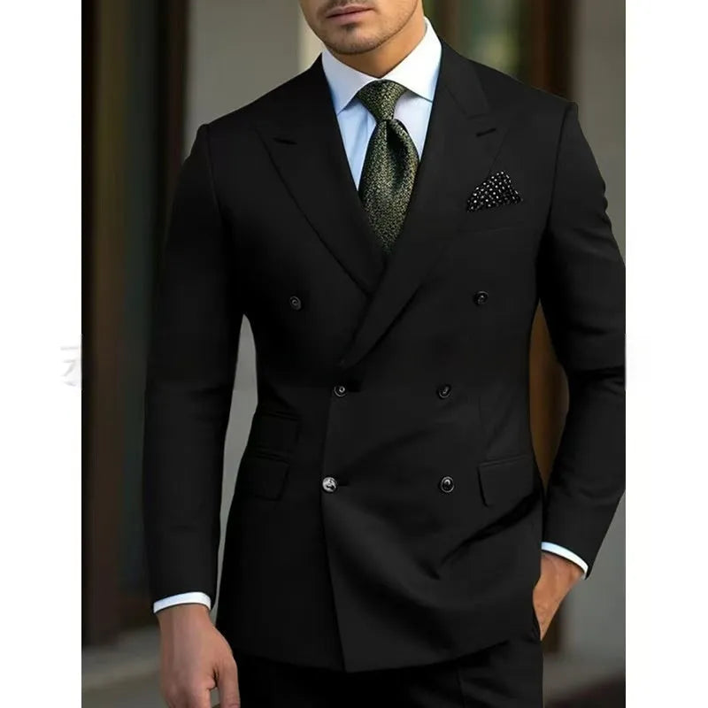 Men's two-piece cotton blend suit set in light business style, shown in available colours with sizing from S to 7XL