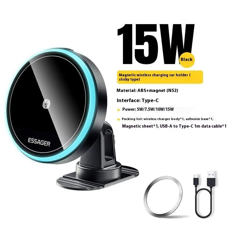 15W wireless magnetic car charger bracket black ABS universal air outlet mount for navigation