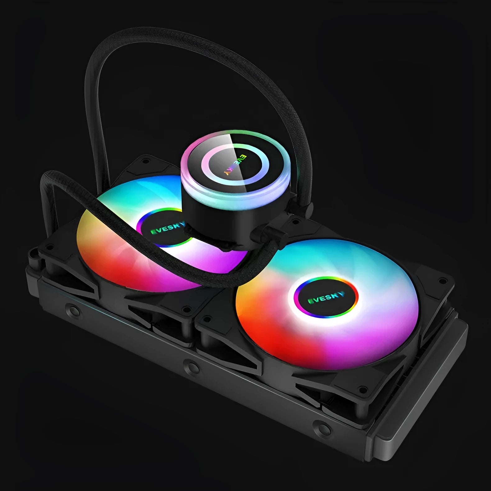CPU radiator with RGB lighting effects and aluminium construction for desktop computer cooling