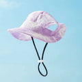 Tie-dye pet hat with ear holes and adjustable chin strap for small dogs, orange colour