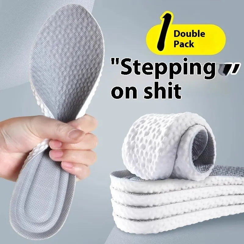 Breathable PU sports insoles in grey, black and orange colours with trim-to-fit edges