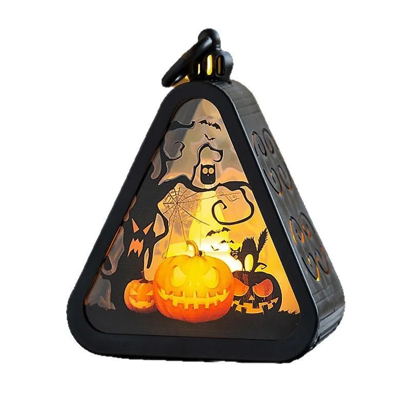 Halloween pumpkin lamp decoration in castle theme measuring 8.9cm tall