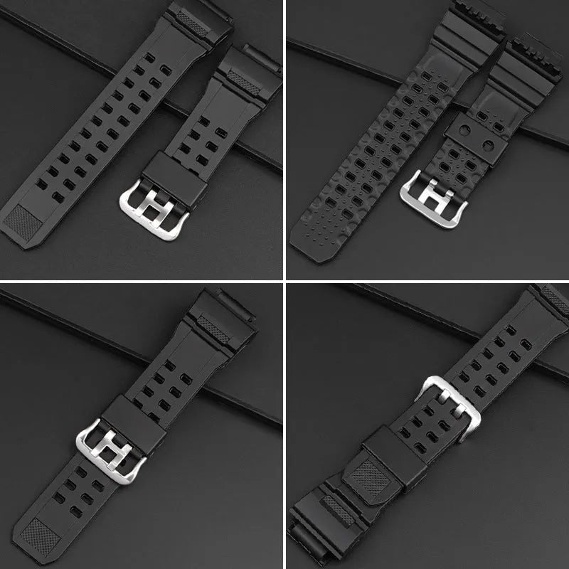 Camouflage pattern TPU watch strap with silver buckle measuring 19cm long