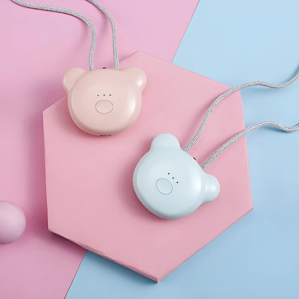 Compact pink USB air purifier necklace with negative ion technology and USB charging port