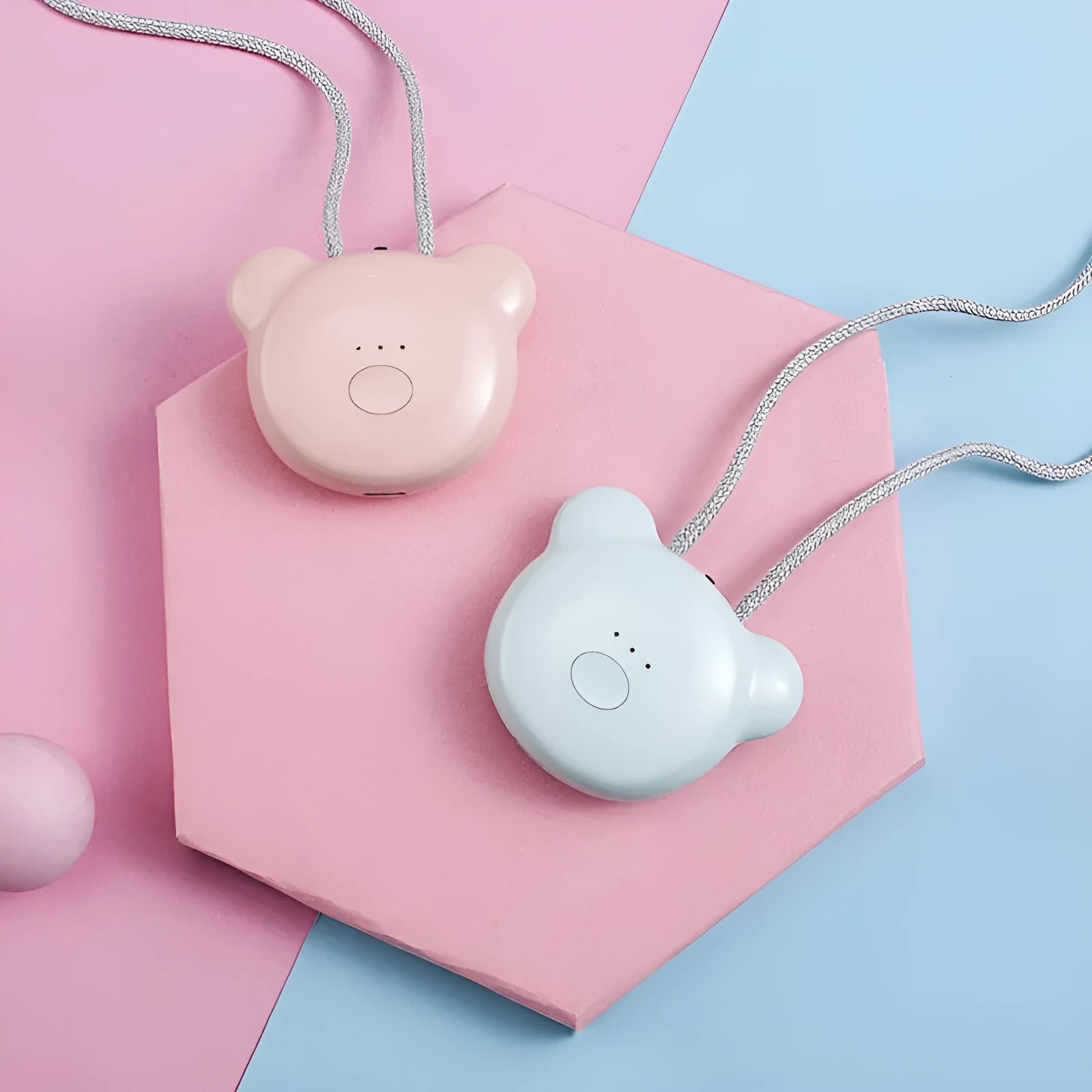 Compact pink USB air purifier necklace with negative ion technology and USB charging port