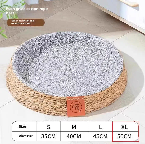 Natural rattan woven cat bed basket with raised edges available in four sizes