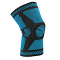 Sports fitness silicone spring knee pads in green, blue, white, and orange colours showing polyamide construction