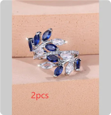 Adjustable horse eye zircon leaf fashion ring in copper with cubic zirconia stones