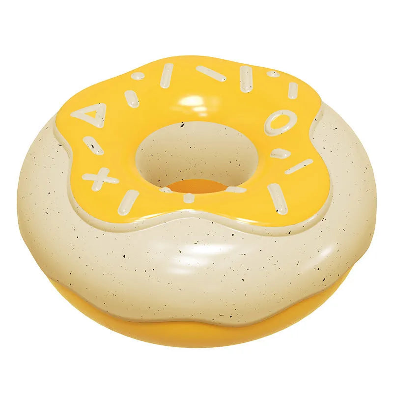 TPR molar cleaning dog toy with squeaker in donut shape, 118mm diameter, pink yellow chocolate colour options