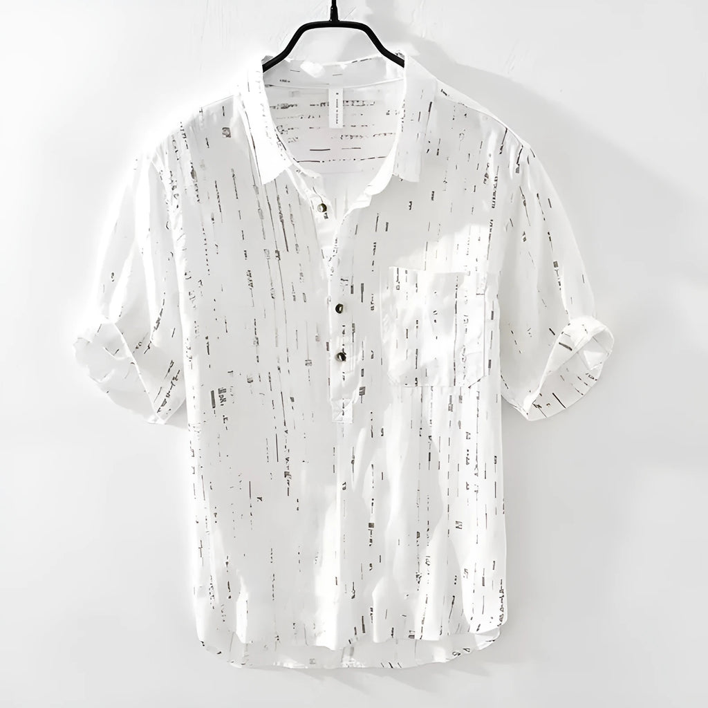 Men's loose fit short sleeve polo shirt with lapel collar in white and black colours